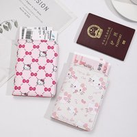 Hello Kitty Women Passport Cover PU Leather Multifunction Credit Card Purse Passport Holder Plane Ticket Organizer Case Pink