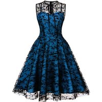 2024 New Hepburn Women Vintage O Neck Mesh Bow Embroidery Swing A Line Dress 50s 60s Cocktail Party Retro Medium Length Dresses