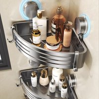 Space Aluminum Suction Cup Triangular Shelf for Bathrooms, Corner Mount, Hole-Free Toilet Storage Rack, Bathroom Triangle Basket