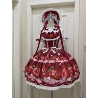 Strawberry JumperSkirts Lolita Camisole Dress Lace Hollow Floral Print Kawaii Vacation Daily Cosplay Girl Outfit 2026 Summer