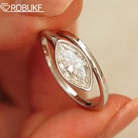 1CT 2CT Bezel Set Marquise Cut Moissanite Rings for Women East-West Lab Diamond 925 Sterling Silver Bypass Wedding Band Gifts