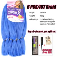 6 Pcs/lot Light Blue Jumbo Braiding Hair Pre Stretched Synthetic Hair Extensions For Women Kids Crochet Hair Extension Kanekalon