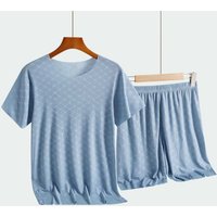 Casual Mens Quick Dry Pajama Set Short Sleeve T Shirt and Shorts Loungewear for Home Comfortable and cool fabric 1 set