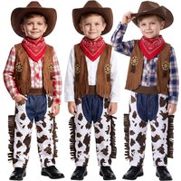 Kids Cowboy Costume Set Purim Halloween Carnival Cosplay Clothes Toddler Boys Western Cowgirl Party Fancy Dress Up Outfits