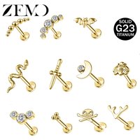 ZEMO 1 Piece 16G ASTM F136 Titanium Steel Labret Lip Piercing Gold Color Heart Snake Sword Lip Ear Stud Cartilage Helix Piercing