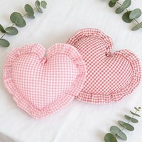 BUYNOW 1PC Plaid Cloth Cushion Ruffle Heart Love Romantic Pillow For Sofa Bedroom Living Room Home Decor Pillow With Filling