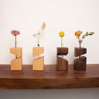 Geometric Wooden Base Glass Test Tube Vase,Creative Single Stem Flower Holder for Modern Home Decor,Easy-clean Flower Holder