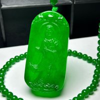 Certified Natural Ice Green jade Jadeite Carved Guanyin Pendant & Necklaces Station Guanyin
