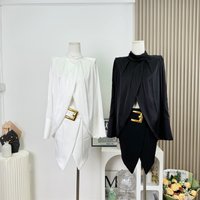 Women's Streetwear Elegant Two Pieces Skirt Set Lady Half High Collar Front Split Long Sleeve Loose Shirt Top + Irregular Skirt