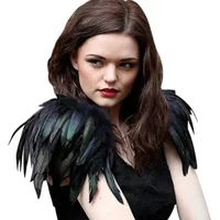 Gothic Natural Real Feather Epaulet Shrug Shoulder Strap for Halloween Carnival Pack of 2