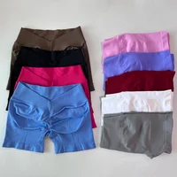 No Logo Women Back V Waist Yoga Shorts High Elastic Seamless Flex Scrunch Bum Workout Gym Shorts Yoga Booty Running Short Pants