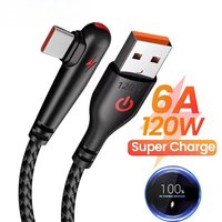 120W USB C Fast Data Cable 90 Degree Elbow Mobile Phone USB to Type C Quick Charge Cord For Samsung Xiaomi Huawei Fast Data Line