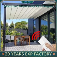 Motorized waterproof sunproof retractable PVC pergola roof awning folding cannopy with LED for garden patio shop Outdoor dining