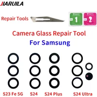 1set New Rear Camera Glass Lens + Adhesive Sticker For Samsung S24 S23 Plus Ultra Fe Back Camera Glass Lens With Repair Tools