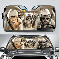 Cat C-Cat wearing headphones Sun Visor Car Windshield Sun Shade UV Protection Foldable Heat Insulation Universal Auto Cover
