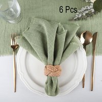 6PCS Rustic Style Burr Edge Cotton Napkin Tassel Design Retro Raw Edge Cloth Napkin Solid Color Soft Gauze Tea Towel Christmas