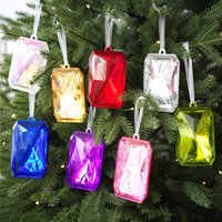Multicolor Christmas Hanging Decoration Square Plastic Gemstone Drop Pendant DIY Accessories Xmas Tree Ornament Festival Favor