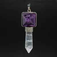 Charms Rock Crystal Hexagon Prism Stone Pendant For Necklace DIY Natural Healing Amethyst Quartz Lapis Lazuli Pendant Jewelry