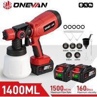ONEVAN 1400ML Elektrische Spritzpistole, kabelloser Farbsprüher für Zuhause, Auto, Möbel, Stahlbeschichtung, Airbrush, kompatibel mit Makita 18V Akku.
