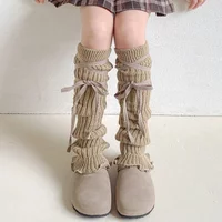 Autumn Winter Children Leg Warmers Lolita Lace Bowknot Knitted Socks Baby Girls Warm Foot Cover Cute Sweet Socks Long Stockings