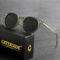 CATERSIDE Retro Polarized Round Sunglasses Men TR90 / Acetate Vintage Sun Glasses Women Punk Driving Travel Lunette De Soleil
