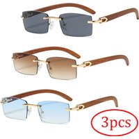3pcs Combination New Frameless Retro Sunglasses Trendy Rectangular Men And Women Street Party Travel Sun Glasses