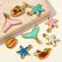5pcs/Lot Fashion Stainless Steel Enamel Starfish Shell DIY Charms Fish Tail Necklace Pendants Woman Wine Glass Jewelry Wholesale