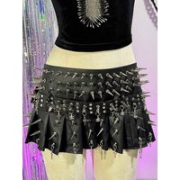 E-Girls Harajuku Club Wear Gothic Skirts Hand Made Emo DIY Goth Y2K Vegan Leather 90s Grunge Cross Punk Rock Studded Teen
