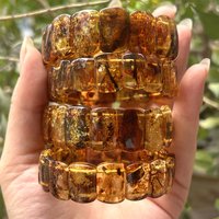 Natrural 100% Genuine Baltic Flower Amber Bracelet Oval Square Flat Bead Rought Size,11x15mm-13x17mm For Women Bracelets Gift