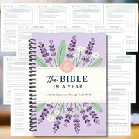 1PC Lavender Decorated The Bible In A Year Spiral Notebooks, Ideal for 52 Weeks Guided Scripture Reading, Suited for Adults Expl