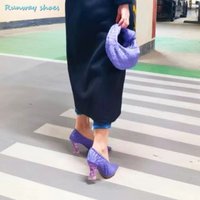Unusual Heels Transparent Rhinestones High Heel Elegant Purple Version Single Shoes Summer Luxury High heels Elastic Band Closur