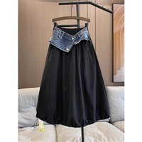2024 New Arrival Spring/summer Korean Style Women Loose Casual Cotton Denim Patchwork A-line Mid-calf Elastic Waist Skirt P03