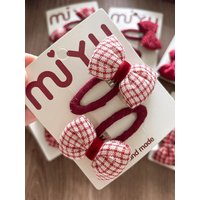 2pcs/set Red Color Korean Fashion Kids Girl Hair Clip Sweet Dot Plaid Bow Barrettes for Children Hedawear Hair Accessories