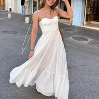 HXAO White Long Dresses 2024 Women Summer Elegant Evening Party Butterfly Midi Dress Ladies Fashion Pleated Slip Dress Vestidos