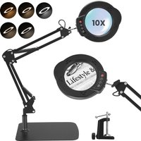 10-fache Lupe mit Licht und Ständer, dimmer, verstellbarer Schwenkarm, 2-in-1-Schreibtischlampe und Klemme für Bastelarbeiten, Lesen, Reparaturen
