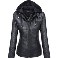 Veste en cuir à capuche ensemble deux pièces veste en cuir amovible de grande taille pour les femmes printemps automne vêtements d'extérieur femmes en cuir lavé Pu
