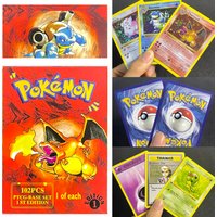 102PCS 1st Edition Pokemon Base Set1 Cards Chansey Charizard Ninetales Packaging Box PTCG Classic Anime Collection Proxy Card