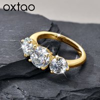 OXTAO 3 Stone Moissanite Engagement Rings for Women 14K Gold Filled 6.5mm VVS1 D Wedding Rings Jewelry Anniversary Gifts
