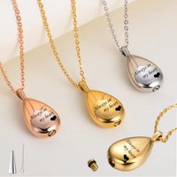 Stainless Steel Teardrop Always in my heart Pet Urn Pendant Necklace Keepsake Ashes Cremation Memorial Jewelry