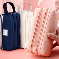 Simple Pencil Cases Bag Canvas Pen Box Pouch Double Layer Large Capacity for Girls Back to School Student Supplies Stationery