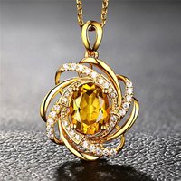 CAOSHI Gorgeous Gold Color/Silver Color Pendant Necklace with Oval Yellow/Blue CZ Delicate Flower Shape Party Jewelry for Women