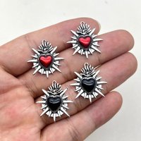 10pcs Flaming Sacred Heart Charms Enamel Thorns Sacred Heart Pendant Designer Charms Fit Jewelry Making DIY Jewelry Findings