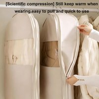 【M】Beige Compression Hanging Bag for Winter Clothes - 40% Space-Saving Vacuum Seal See-Through Storage with Durable Zipper