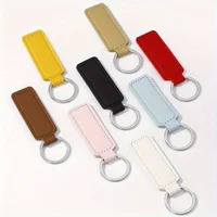 Birthday Gift PU Leather Keychain - Single Oblong Ladies Key Ring with Ring Buckle, Decorative Rope Element