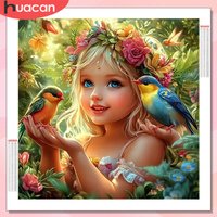 HUACAN 5D Diy Diamond Painting Girl Portrait Full Drill Decoration For Home Diamond Mosaic Bird Animal Rhinestones