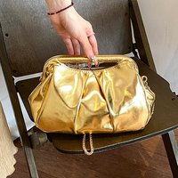Luxury Gold Silver Bag Handbag Women Fashion Clutches Pleated Evening Purse Quality Soft Leather Chain Shoulder Crossbody Bags