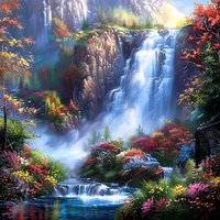Waterfall and Flowers Landscape 500PCS/1024 PCS Jigsaw Puzzles Challenging Family Activity Game for Bedroom Home Decor Gift