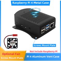 Raspberry Pi 4 Aluminum Case Vent Metal Shell with Screw Mount Plate Optional Cooling Fan for RPi 4