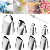 8/9PC Stainless Steel Rose Piping Nozzles Set Cream Cake Piping Tips Cake Decorating For Dessert Biscuit Cup Kitchen Accessories
