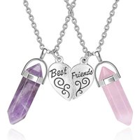 BFF Necklace for 2 - STAINLESS STEEL Matching Heart Best Friends Crystal Pendant Necklaces Friendship Jewelry Set for Girl Women